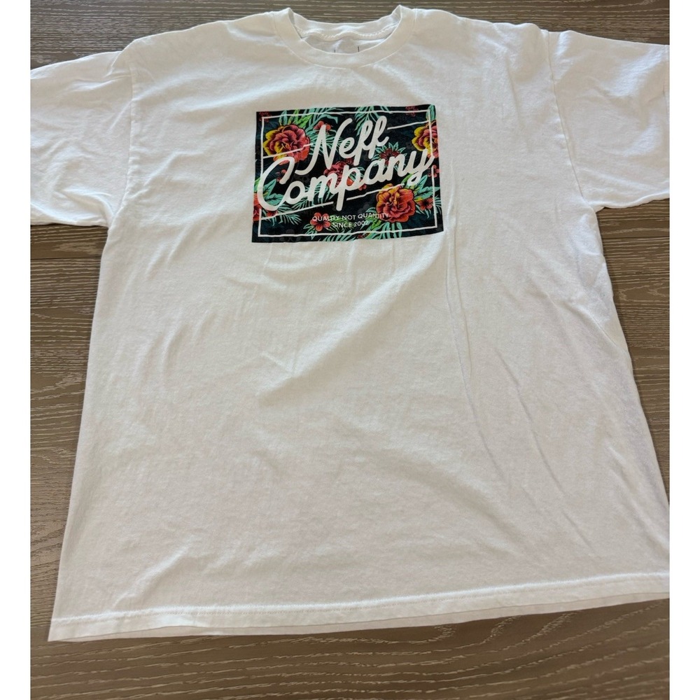 Neff Company Mens XXL White Floral Graphic Tee Quality Not Quantity Since 2002